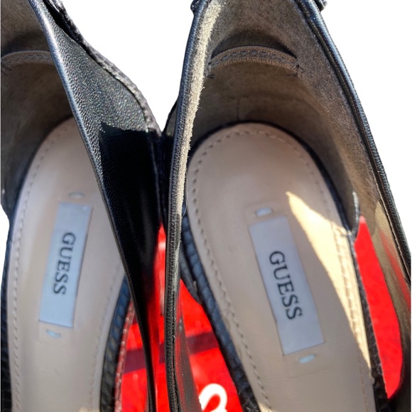 Guess Harrah Peep-toe Black Leather Heels 8 - Picture 12 of 12